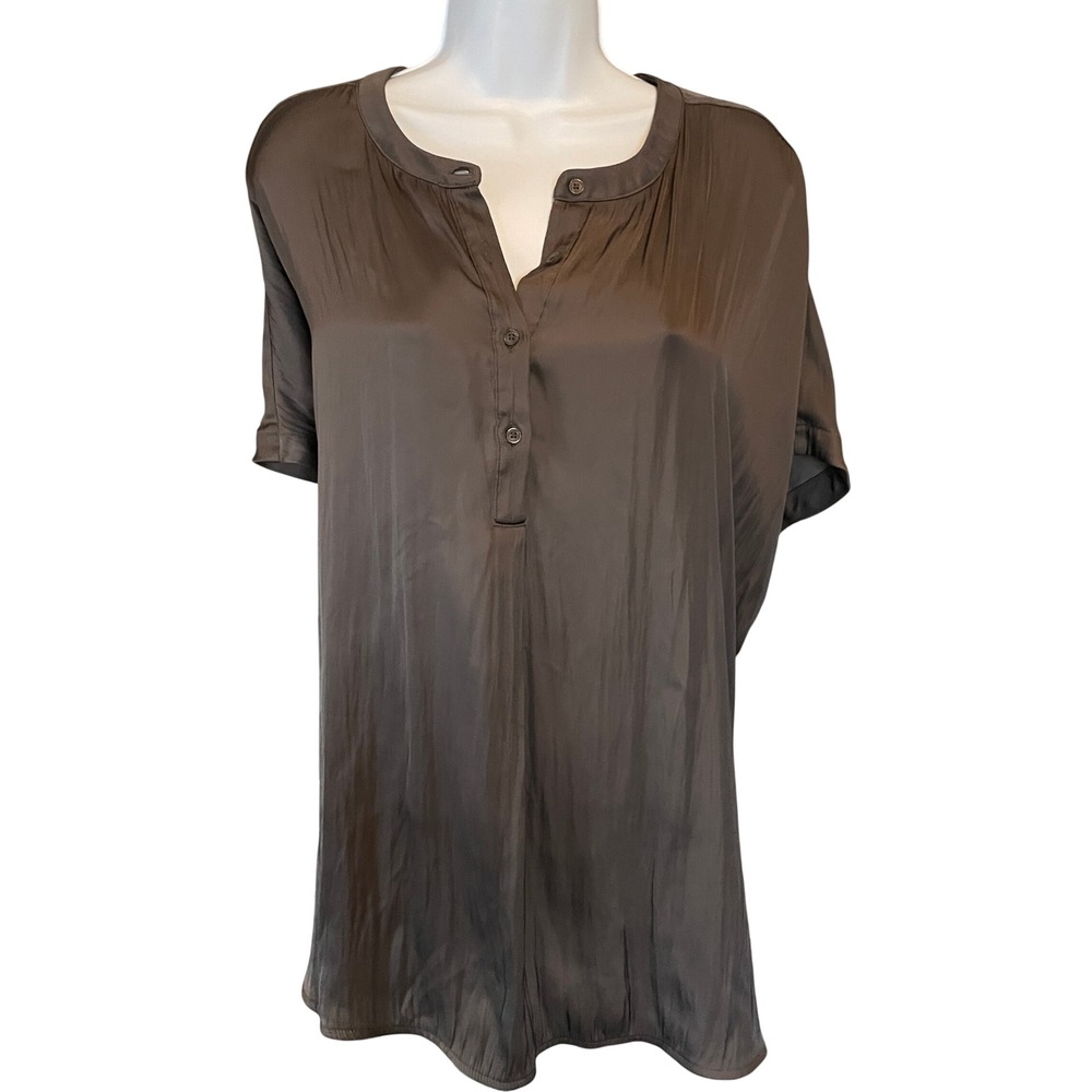 Old Navy Women‎ Brown Satin Henley Top Short Sleeve Plus Size Top 3X